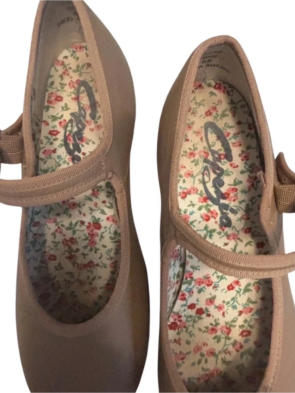 Capezio Girls' Tan Mary Jane Tap Flats with Floral Insole Dance